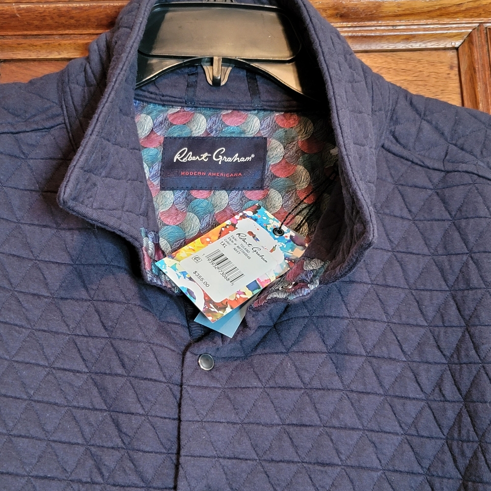 NWT-Robert Graham Tulano Quilted Shirt Jacket Navy Size 1X-Retail $355.00 - Picture 4 of 16